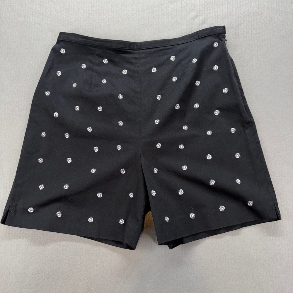 Talbots Shorts‎ Womens 14 Black Daisy Floral Embroidered Side Zip Stretch Cotton